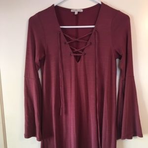 Charlotte Russe Lace-up Dress Maroon XS